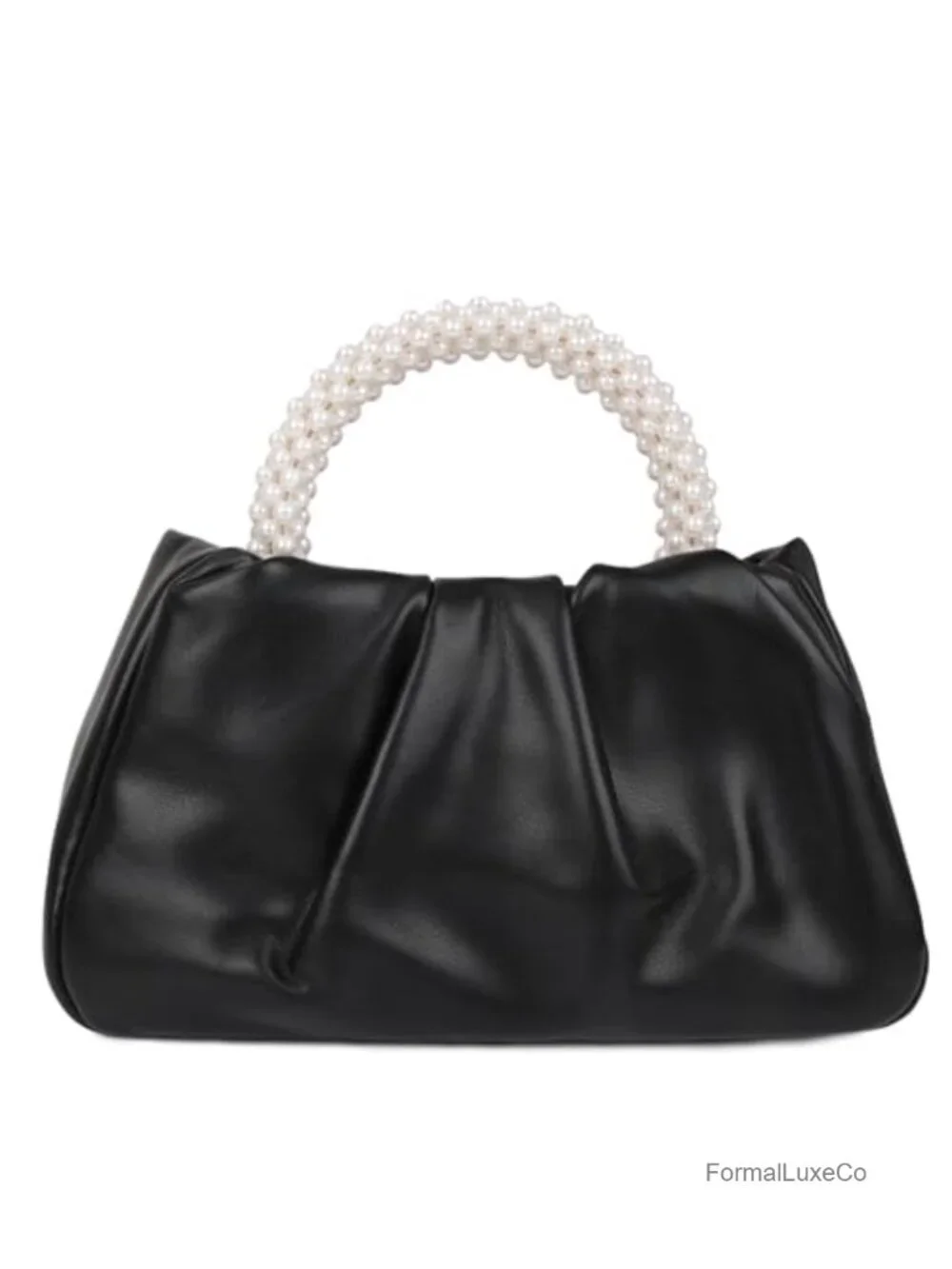 Soft Leather Pleated Clutch Evening Bag Pearl Handle Bridal Wedding Purse